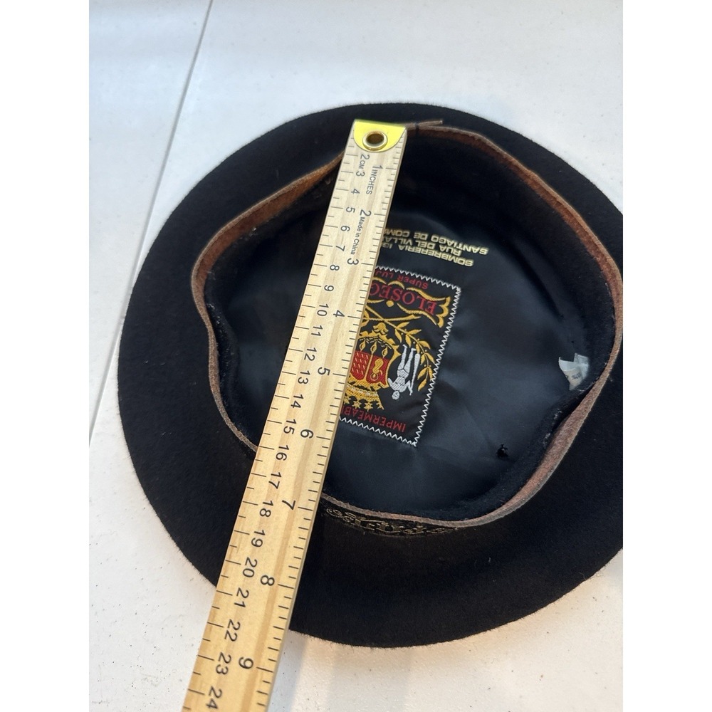 Vintage Elosegui Super Lujo Basque Beret Black Wool Felt Hat Spain Size 7 56cm - Picture 9 of 10